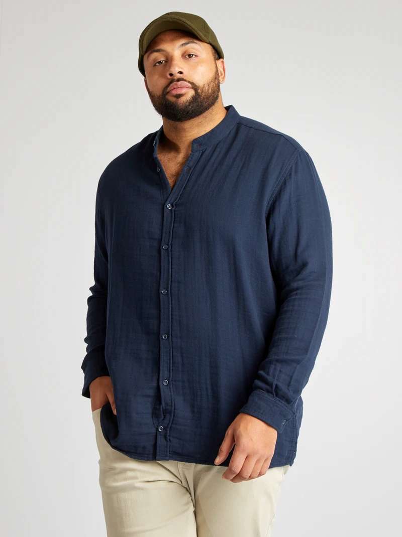  dark blue dobby man shirt with mao collar